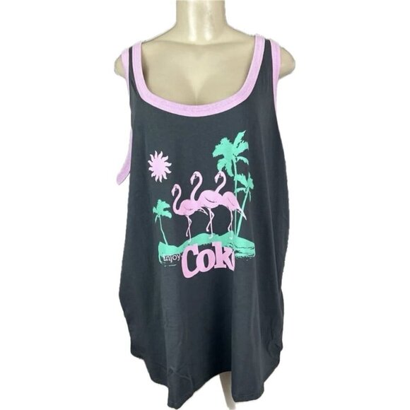 Coca-Cola Torrid Plus 5 Gray Logo Pink Flamingo Enjoy Coke Graphic Tank Top - Picture 2 of 6